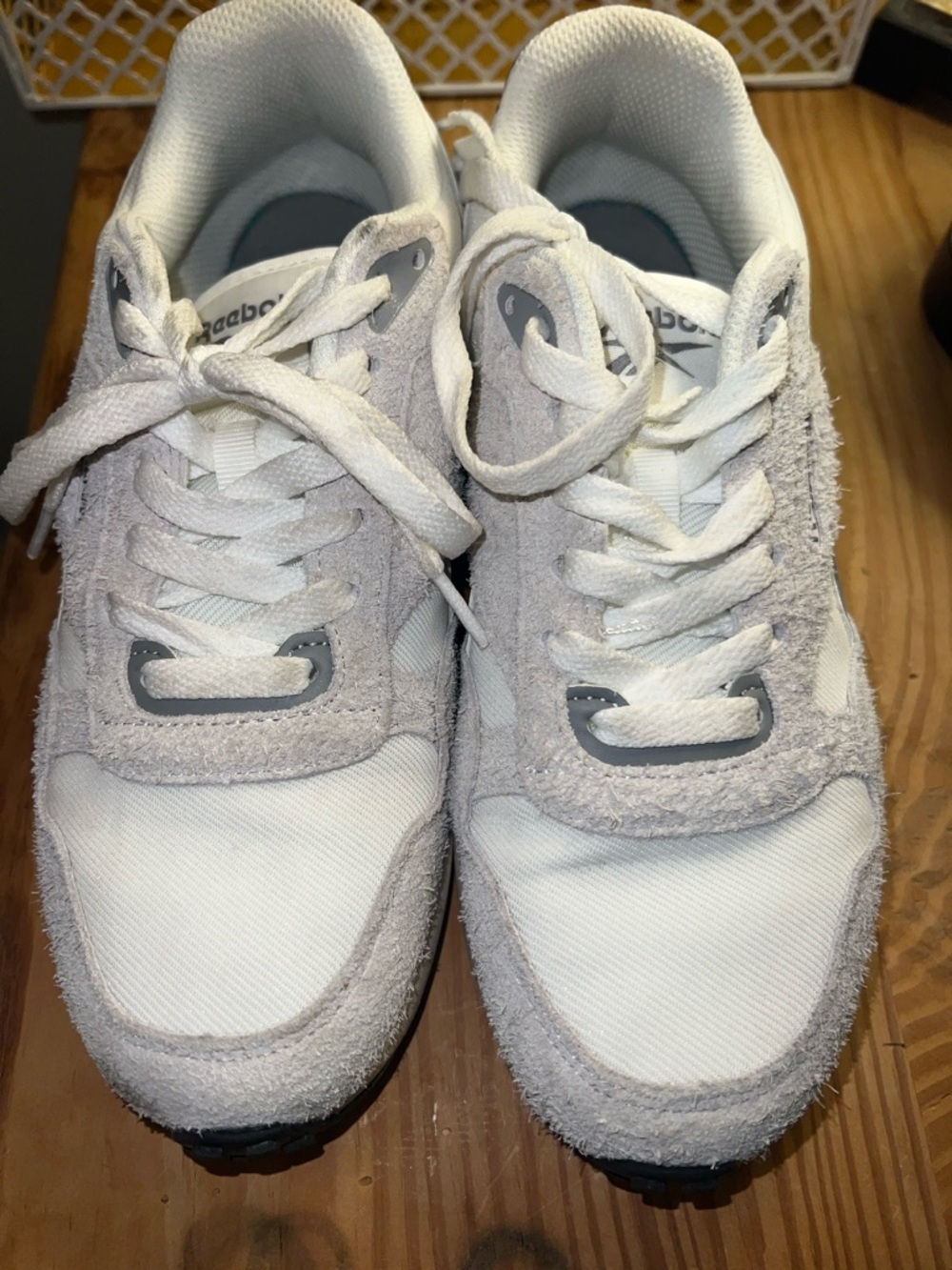 Reebok White and Gray Suede Mesh Retro Runners